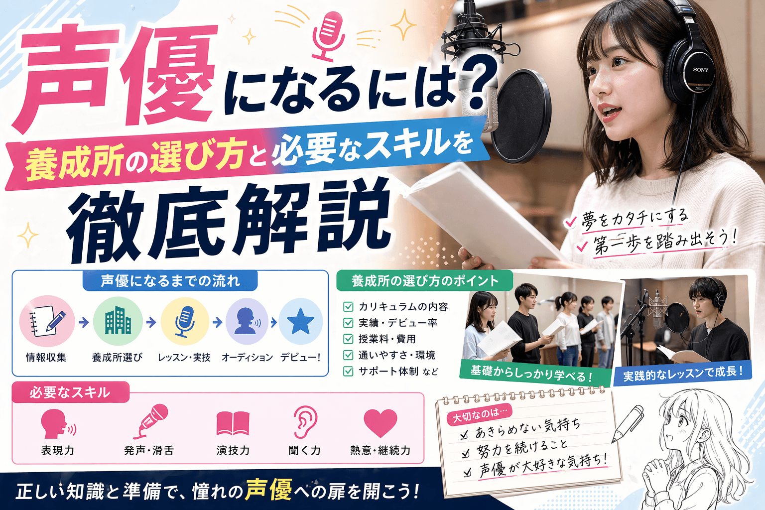声優になるには?養成所の選び方と必要なスキルを徹底解説