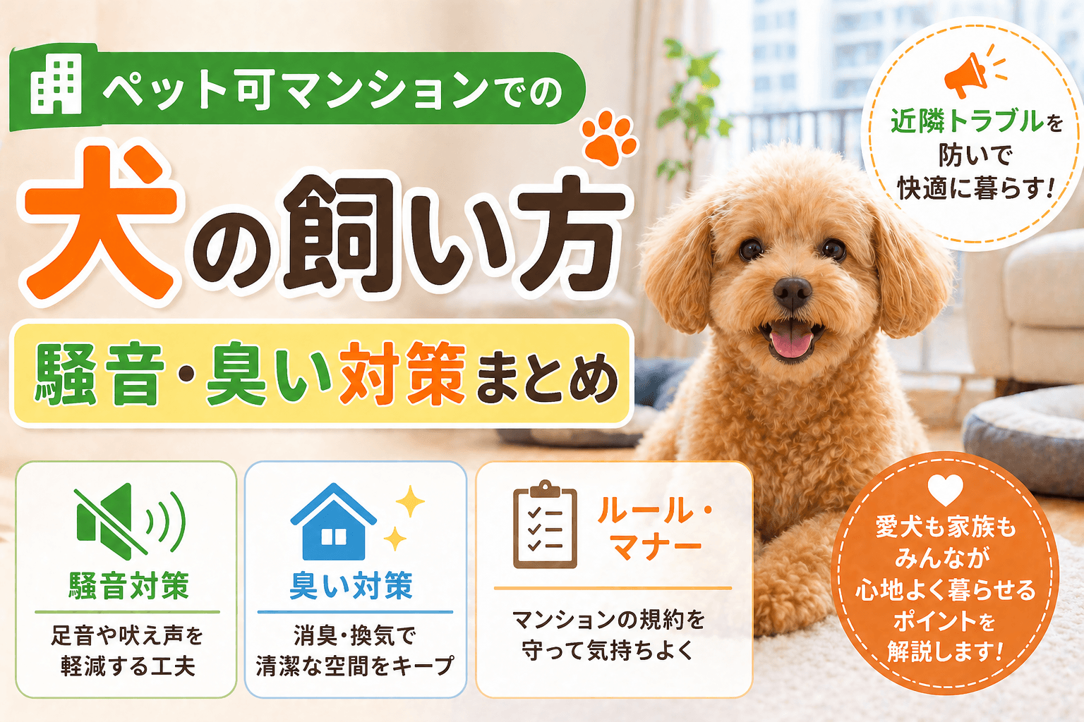 ペット可マンションでの犬の飼い方|騒音・臭い対策まとめ